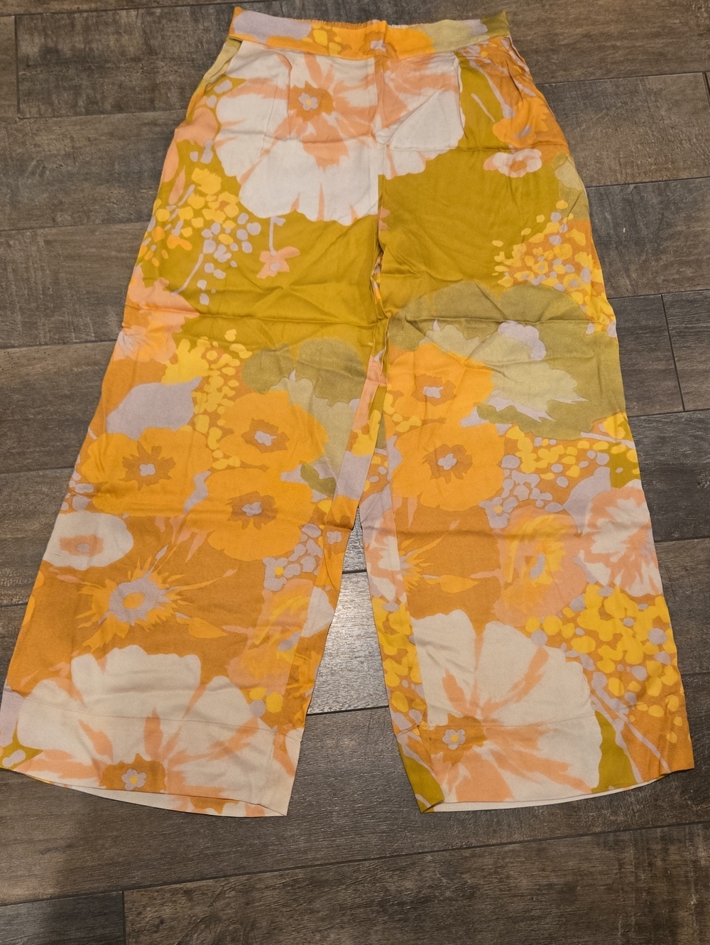 Women"s Floral Wide-Leg Bottoms in Yellow and Orange